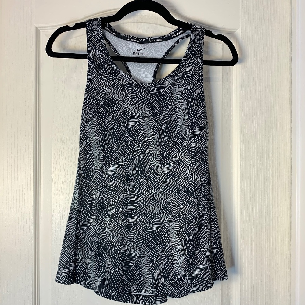Nike Running Dri-FIT Tank Top Women Medium Black White Racerback Athletic